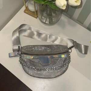 Silver Rhinestone Fanny pack crossbody bag / waist bag with chain | NWOT